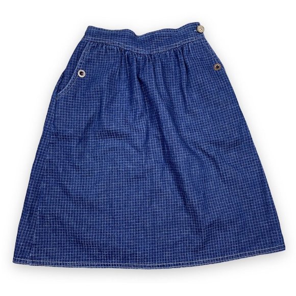 Vtg Bryan & Co Girls Plaid Denim Jean Skit Cotton Made in USA Buttons Sz 12 - Picture 1 of 8